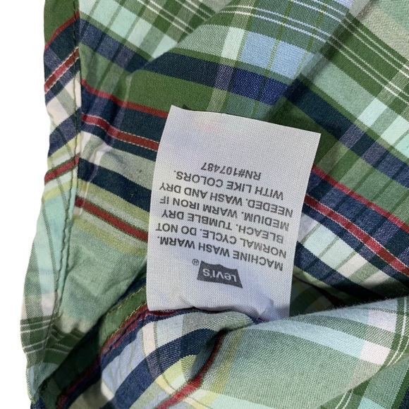Levi’s Pearl Snap Shirt Mens Size L Long Sleeve Pockets Green Plaid - Picture 6 of 10